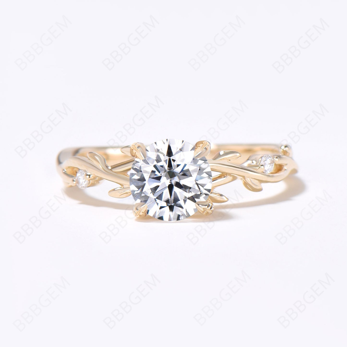 14K Gold 1CT Round Moissanite Ring Branch Vine Promise Ring