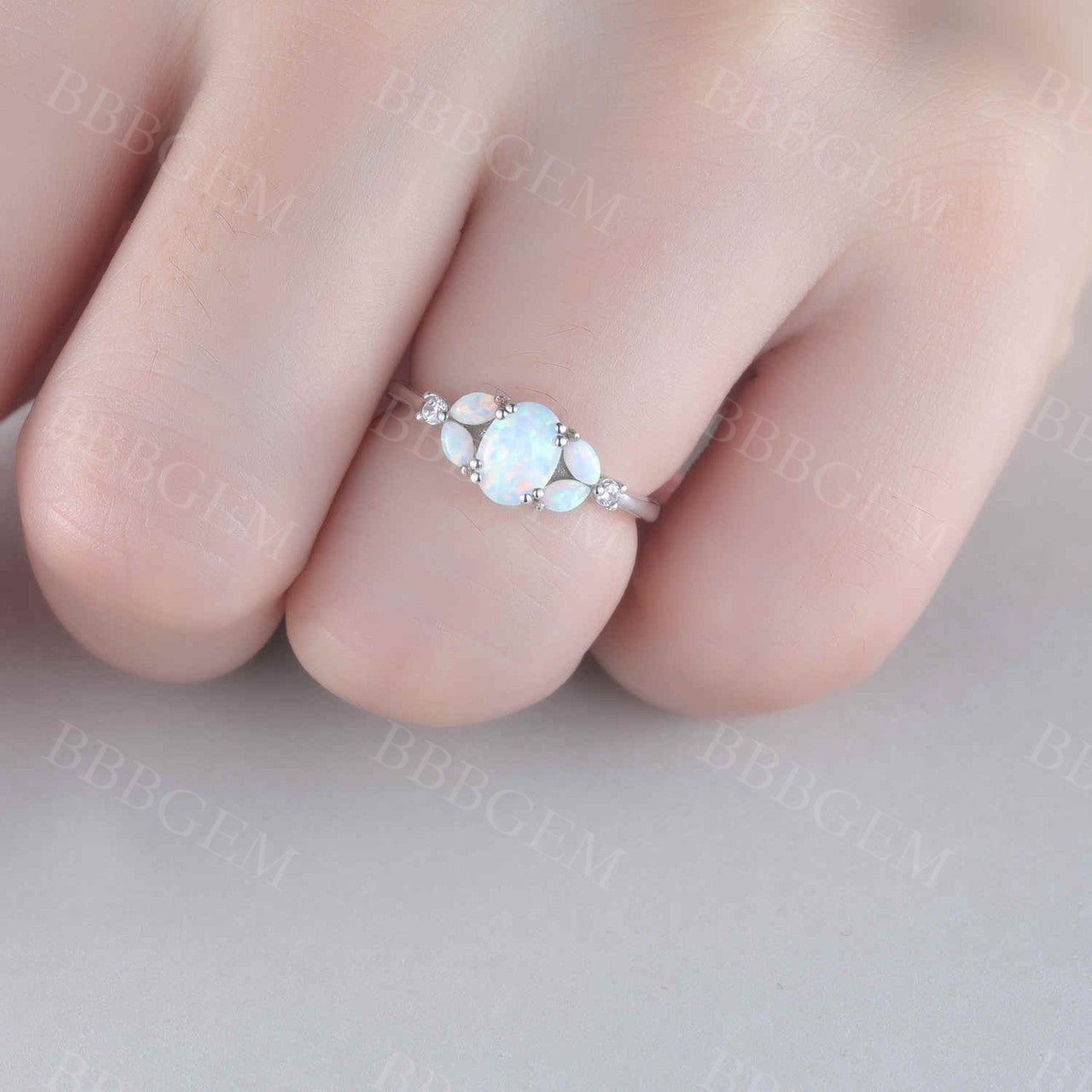 Floral opal engagement ring white gold promise ring for women