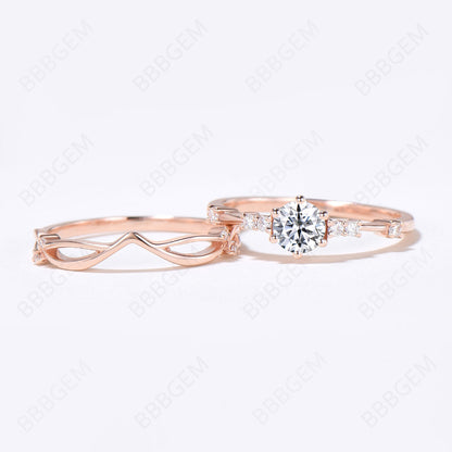 5mm Round Moissanite Engagement Ring Curved Bridal Ring Set