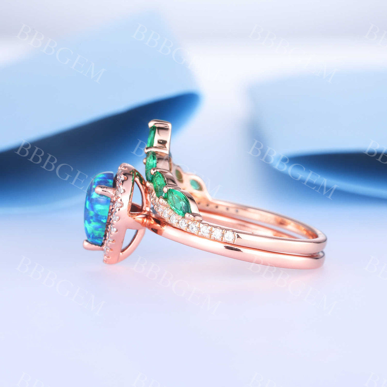 Pear Shaped Opal Ring-BBBGEM Blue Opal Rings