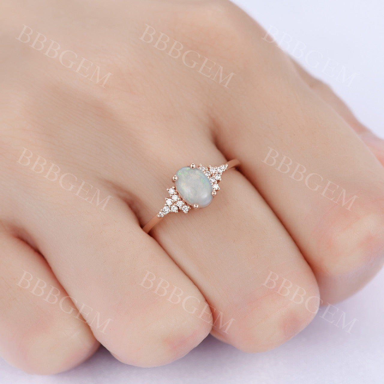 White Opal Ring-BBBGEM Opal And Diamond Ring