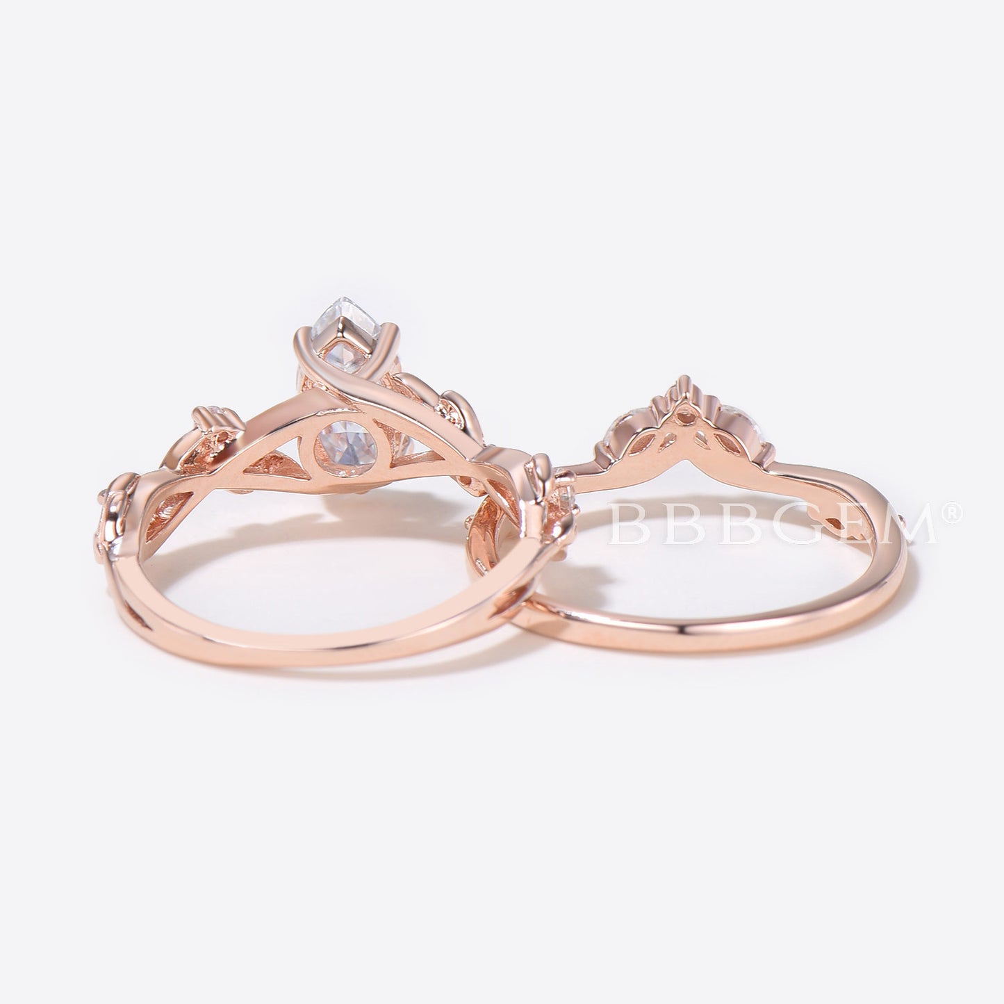 Marquise Cut Moissanite Engagement Ring Leaf Branch Ring Set