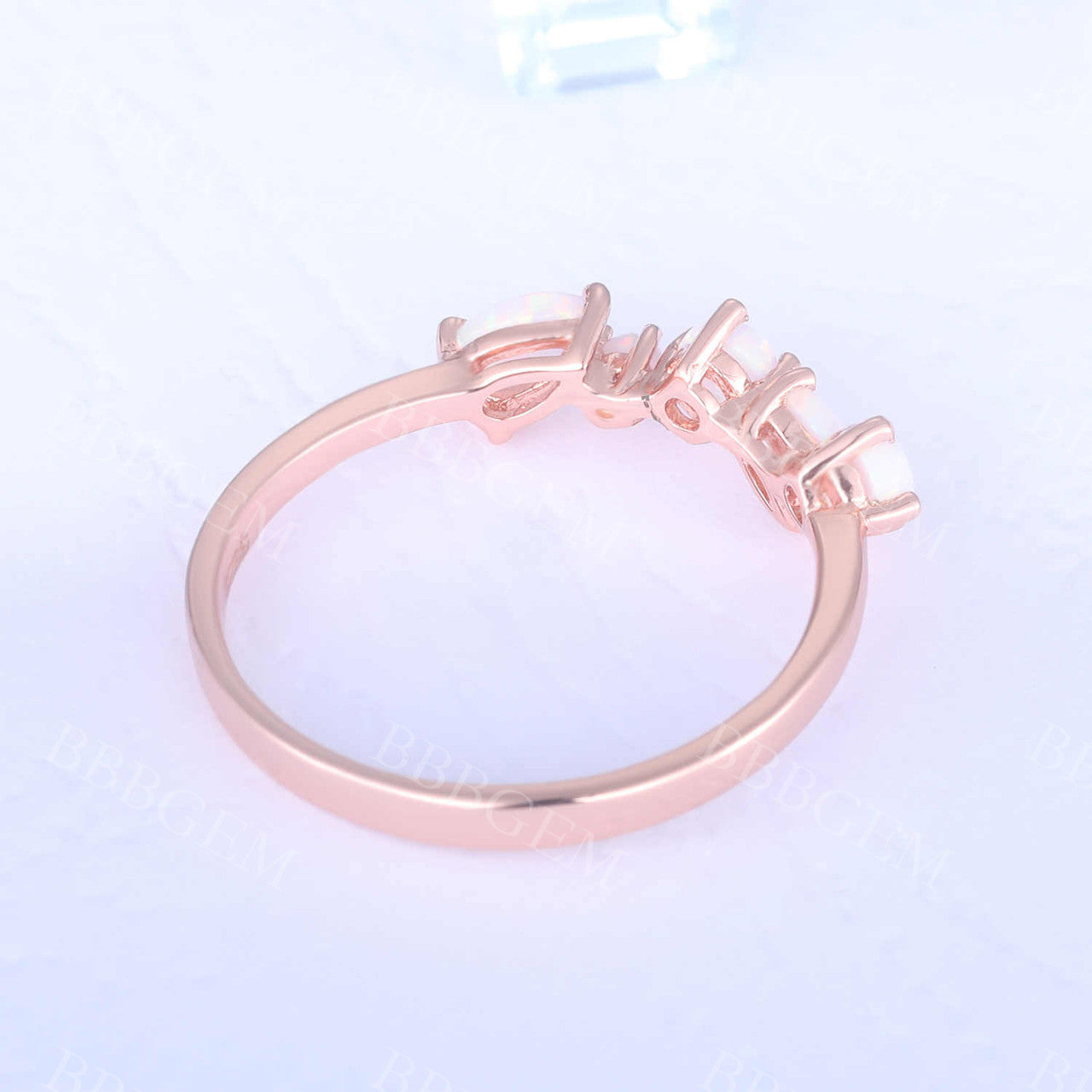 Opal Ring Rose Gold Opal Wedding Band Unique Eternity Matching Band