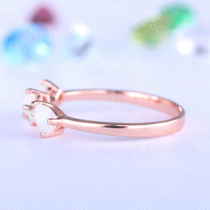 Opal Ring Rose Gold Opal Wedding Band Unique Eternity Matching Band