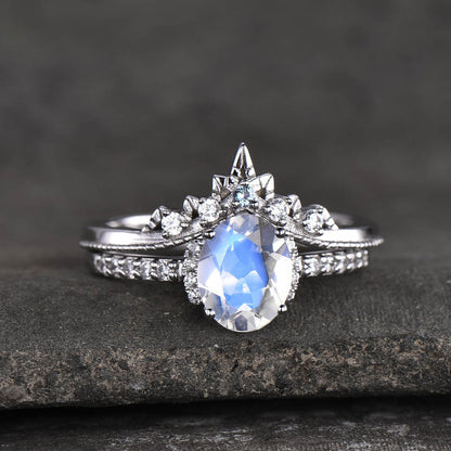 rainbow moonstone engagement ring set