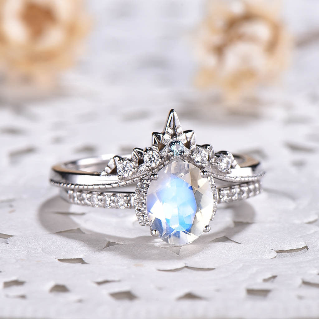 moonstone engagement ring set