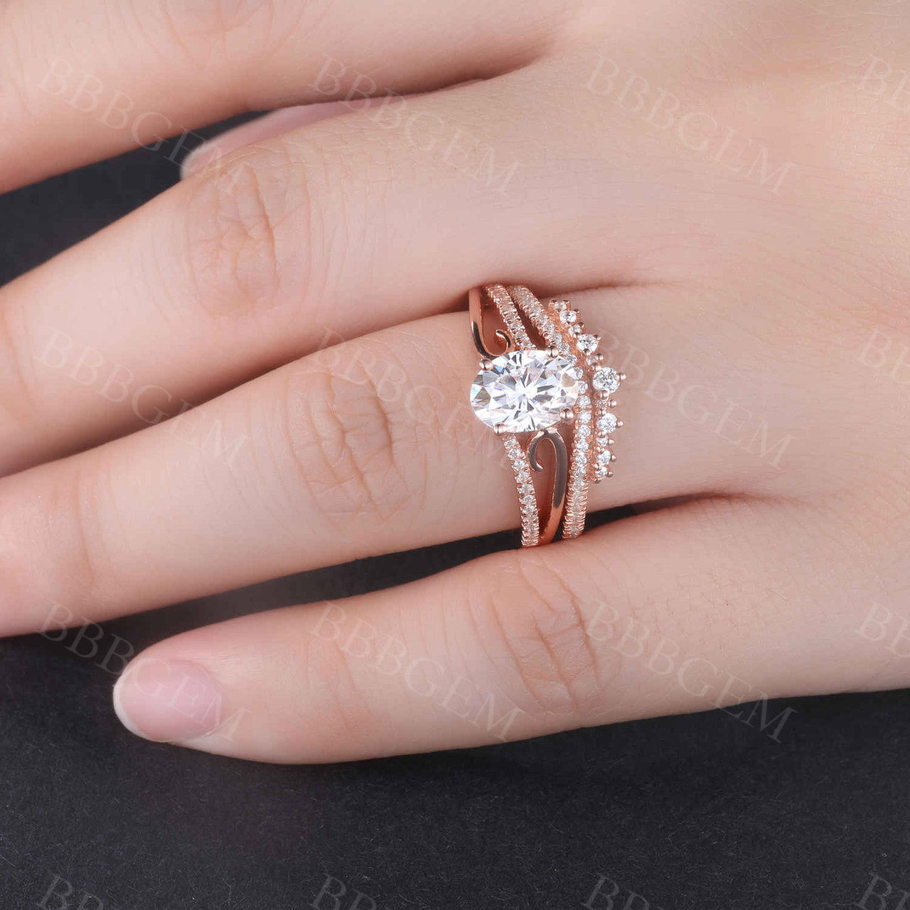 14K Rose Gold Moissanite Engagement Ring Set