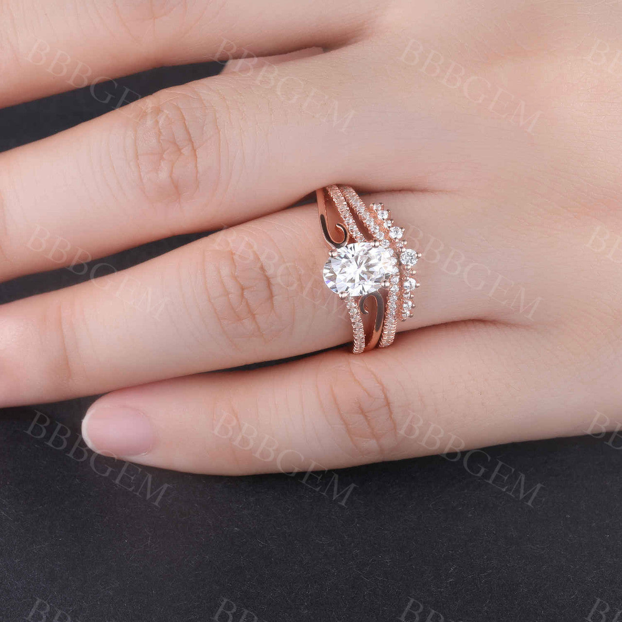 14K Rose Gold Moissanite Engagement Ring Set