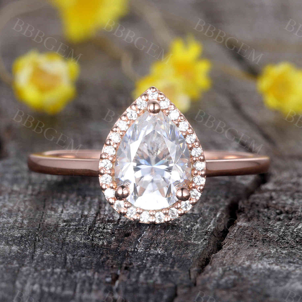 14K/18K Gold Vienna Pear Shaped Moissanite Engagement Ring Halo