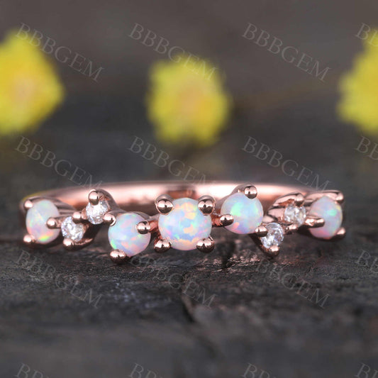 Opal Ring Rose Gold Opal Wedding Band Unique Eternity Matching Band