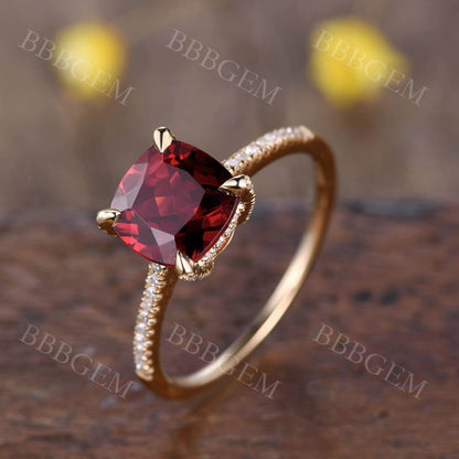 Garnet Diamond Wedding Ring-BBBGEM Garnet Engagement Ring