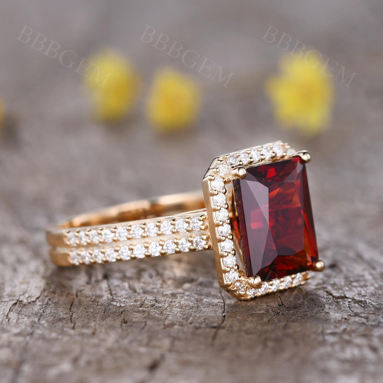 Garnet Diamond Wedding Band-BBBGEM Garnet Engagement Ring