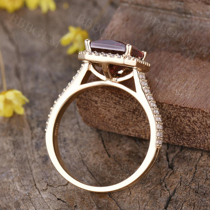 Emerald Cut Garnet Ring-BBBGEM Garnet Engagement Ring