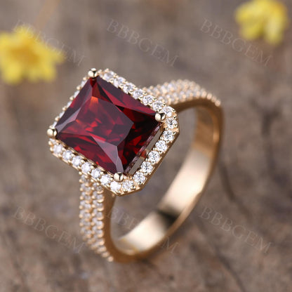 Yellow Gold Garnet Bridal Ring Set-Two Pieces 4 Carat Garnet Wedding Rings