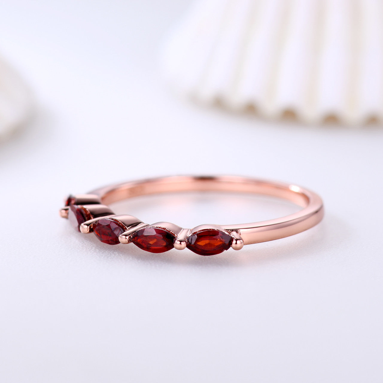 Marquise Shaped Garnet Wedding Band-BBBGEM Garnet Ring