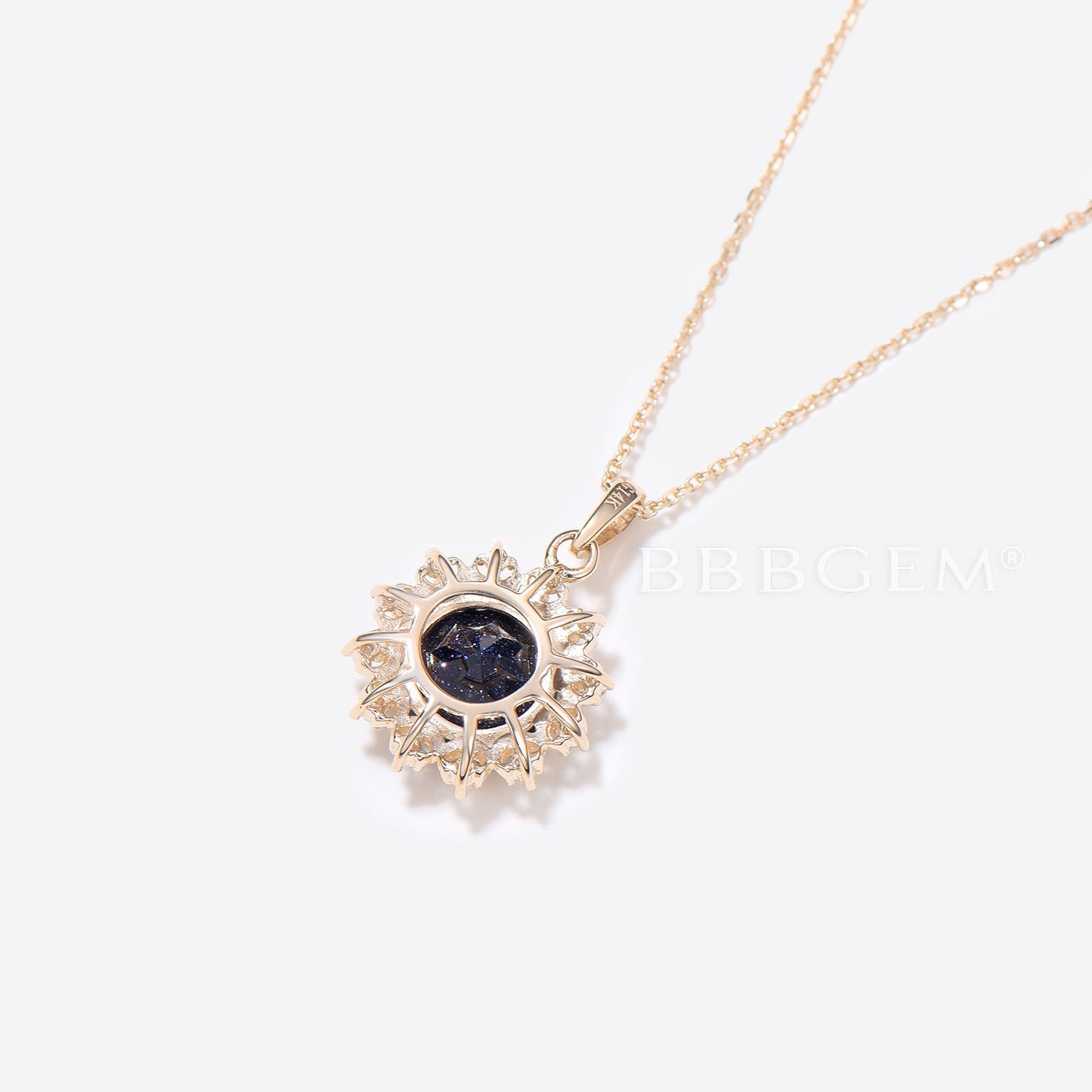 Round Galaxy Blue Sandstone Necklace Moon Diamond Halo Pendant