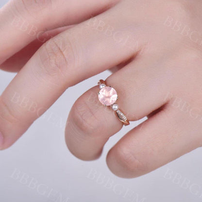 rose quartz wedding rings-bbbgem rose quartz ring in gold