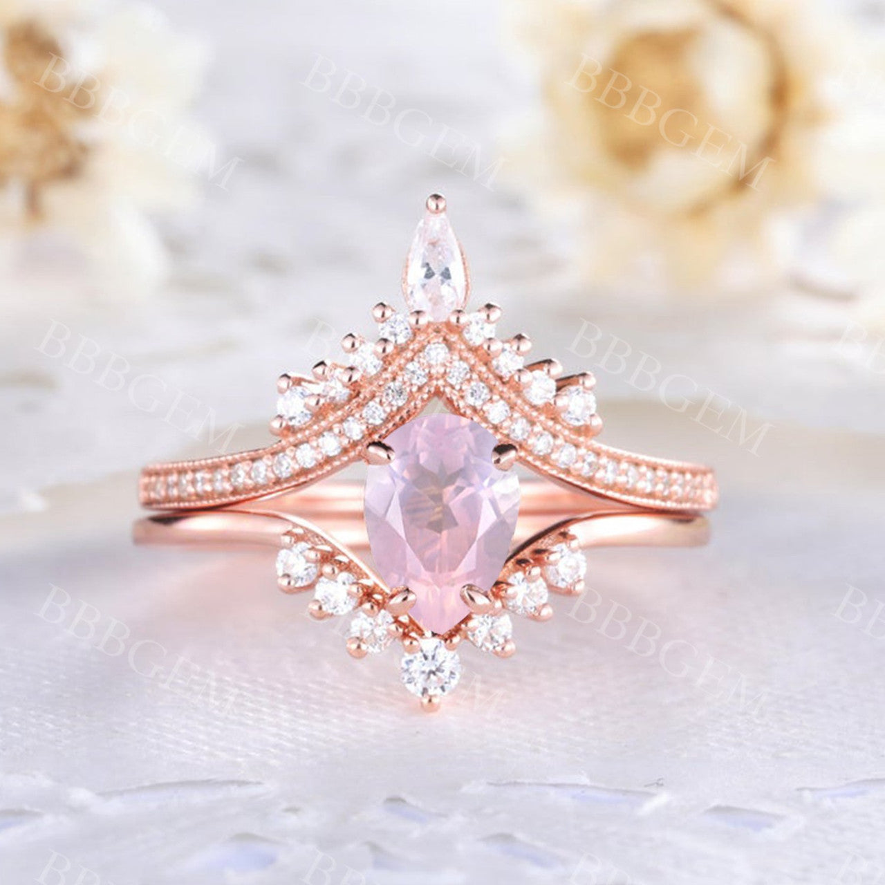 rose quartz wedding ring-bbbgem rose quartz ring