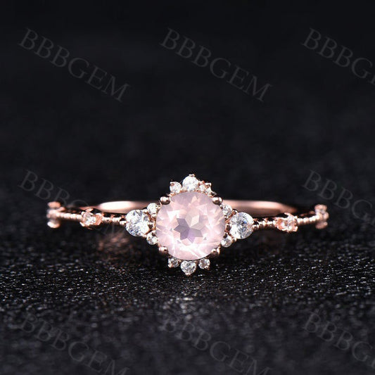 rose quartz wedding ring-bbbgem rose quartz wedding ring