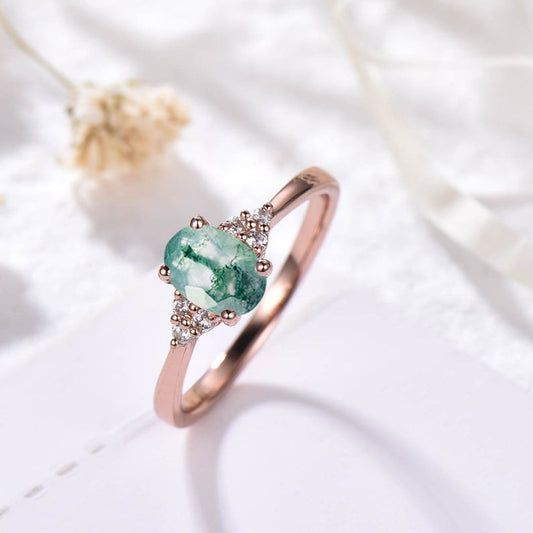 women moss agate ring