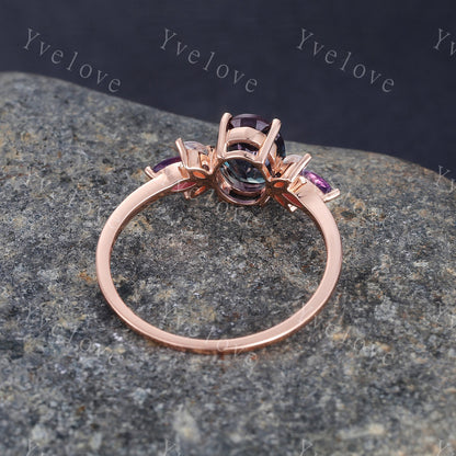 Vintage Oval Salt Pepper Diamond Engagement Ring Set Rose Gold Women Moissanite Amethyst Gem Matching Band Promise Stacking Ring Women Gift