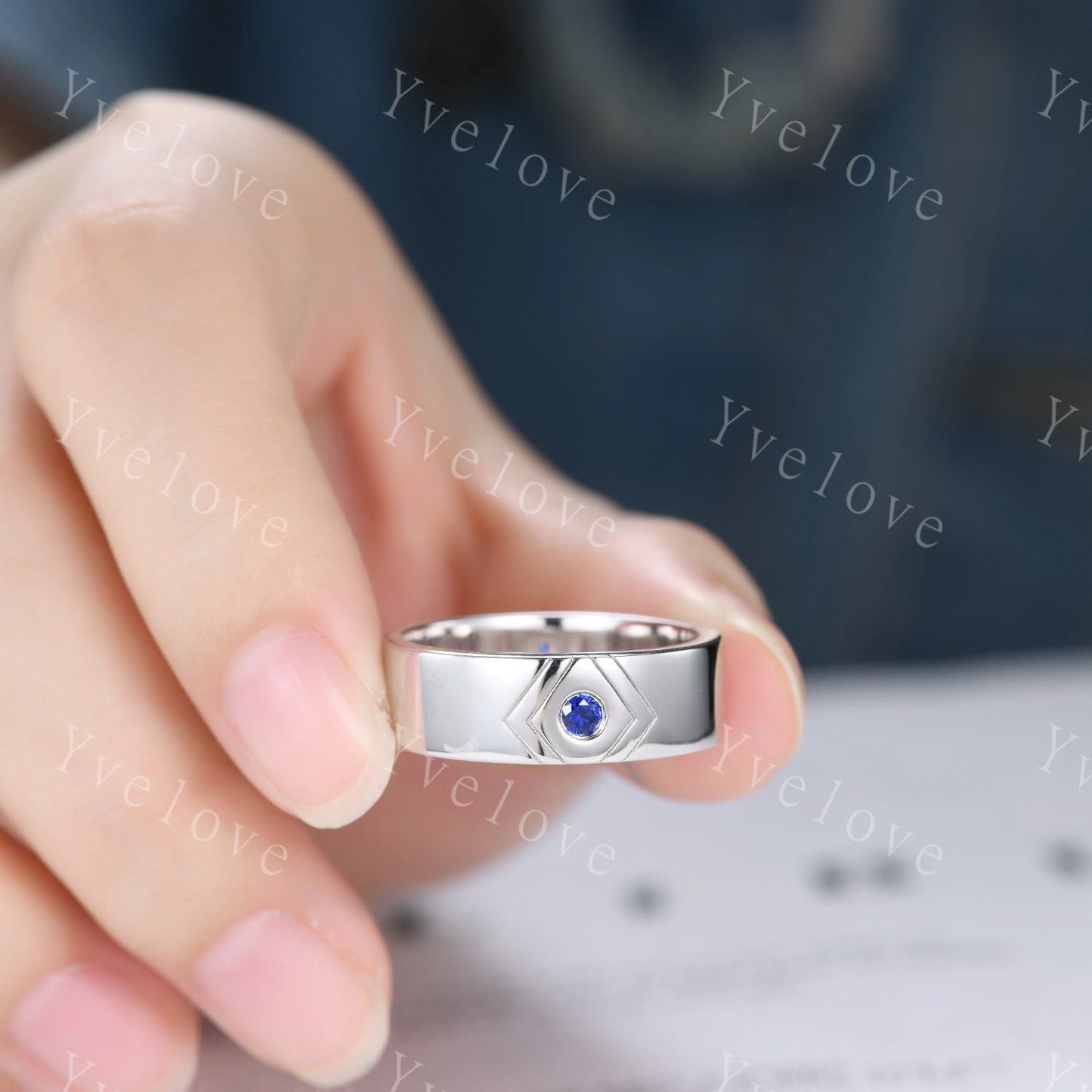 4mm Mens Round Cut Blue Sapphire Wedding Band Sapphire Engagement Ring Plain Polished Band Mens Stacking Band His Wedding band 925 Silver