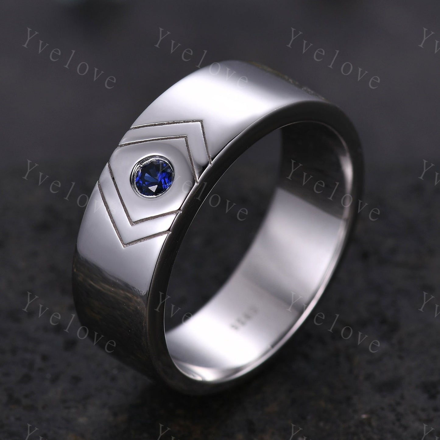 4mm Mens Round Cut Blue Sapphire Wedding Band Sapphire Engagement Ring Plain Polished Band Mens Stacking Band His Wedding band 925 Silver