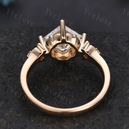 Unique Princess Lab Grown Diamond Engagement Ring 18K Solid Gold Milgrain Vintage CVD Diamond Wedding Ring Art Deco Promise Ring For Women