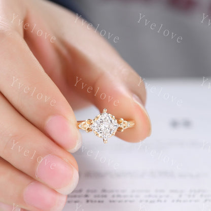 Unique Princess Lab Grown Diamond Engagement Ring 18K Solid Gold Milgrain Vintage CVD Diamond Wedding Ring Art Deco Promise Ring For Women