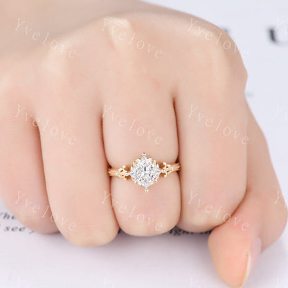 Unique Princess Lab Grown Diamond Engagement Ring 18K Solid Gold Milgrain Vintage CVD Diamond Wedding Ring Art Deco Promise Ring For Women