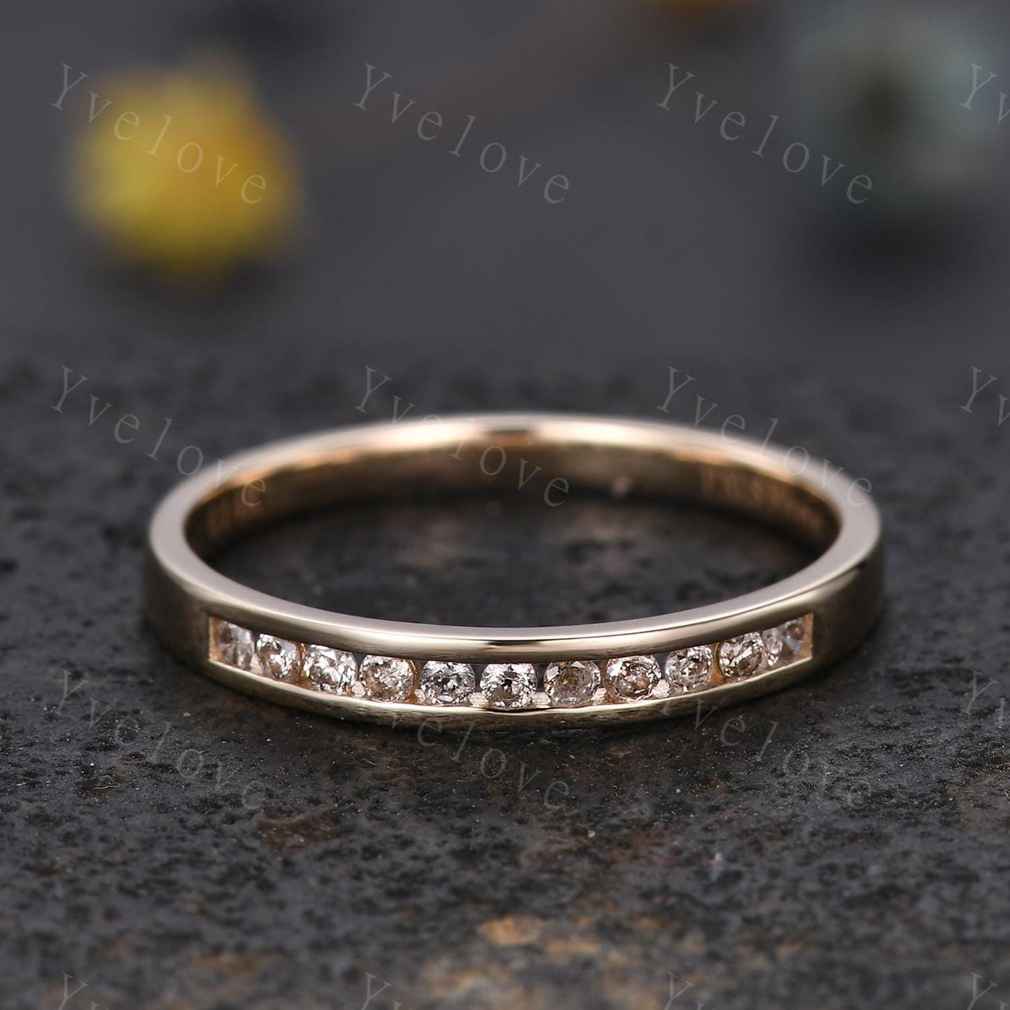 14k gold salt pepper diamond wedding band Channel Set Diamond Ring half eternity stacking matching band natural diamond anniversary gift