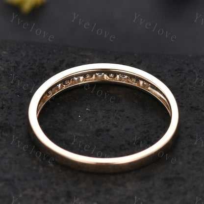 14k gold salt pepper diamond wedding band Channel Set Diamond Ring half eternity stacking matching band natural diamond anniversary gift