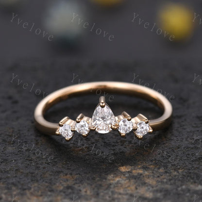 Dainty curved shape stacking band moissanite wedding band 14k gold art deco matching wedding ring promise anniversary ring customized gift