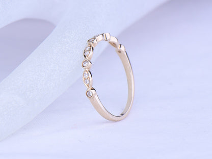Diamond ring diamond wedding band half eternity ring engagement ring stacking matching band Milgrain set art deco ring solid 14k yellow gold