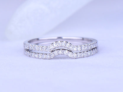 Diamond ring set diamond wedding band curved matching band 14k white gold ring half eternity ring 0.15ct natural SI-H diamonds pave set