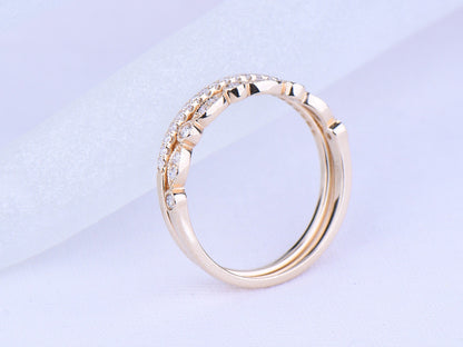 Diamond wedding ring Set diamond wedding band half eternity ring engagement ring stacking matching band Milgrain style solid 14k rose gold