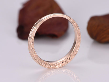 14k Plain Gold Ring,14k rose gold,Filigree Milgrain Edge,Floral Design,Wedding Ring,Wedding Band,Anniversary Ring,Retro Vintage