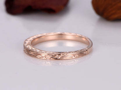 14k Plain Gold Ring,14k rose gold,Filigree Milgrain Edge,Floral Design,Wedding Ring,Wedding Band,Anniversary Ring,Retro Vintage