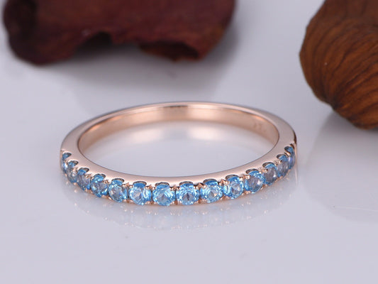 Topaz ring topaz wedding band natural blue gem stone ring engagement ring 14k rose gold stacking ring matching band bridal ring promise ring