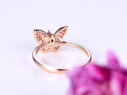 Ruby ring 0.35ct oval shape ruby engagement ring gemstone ring butterfly design anniversary ring solid 14k rose gold promise ring