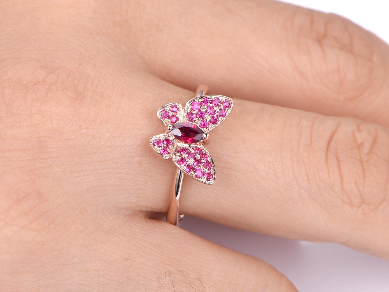 Ruby ring 0.35ct oval shape ruby engagement ring gemstone ring butterfly design anniversary ring solid 14k rose gold promise ring