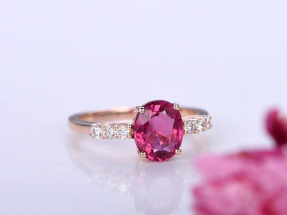 Tourmaline ring 2.13ct oval shape pink tourmaline ring full cut diamonds band bridal ring anniversary ring custom jewelry 14k rose gold
