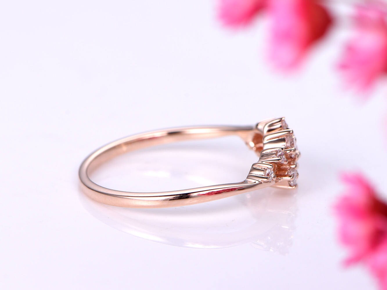 Diamond ring diamond engagement ring wedding band sakua design gemstone matching band solid 14k rose gold promise ring annivarsary ring