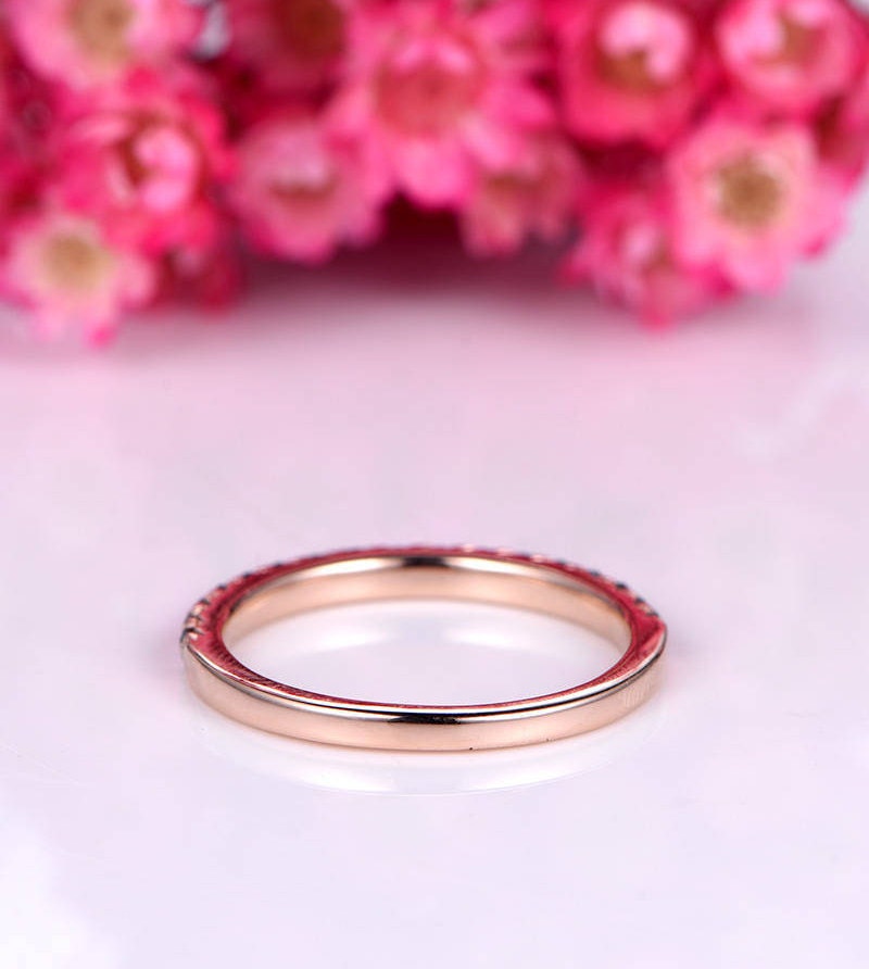 Wedding band emerald ring natural emerald wedding ring half eternity ring solid 14k rose gold stacking ring matching band bridal ring