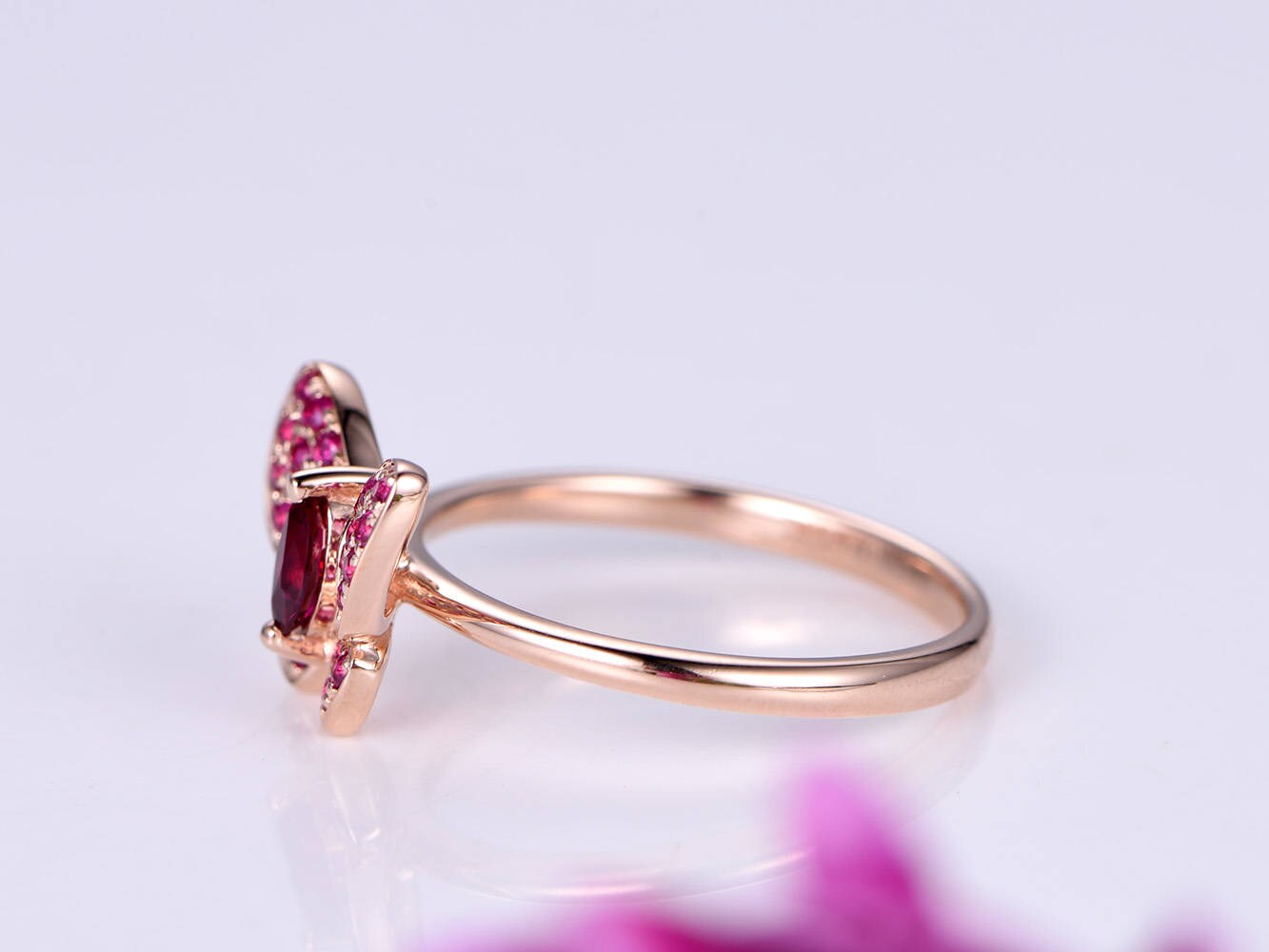 Ruby ring 0.35ct oval shape ruby engagement ring gemstone ring butterfly design anniversary ring solid 14k rose gold promise ring