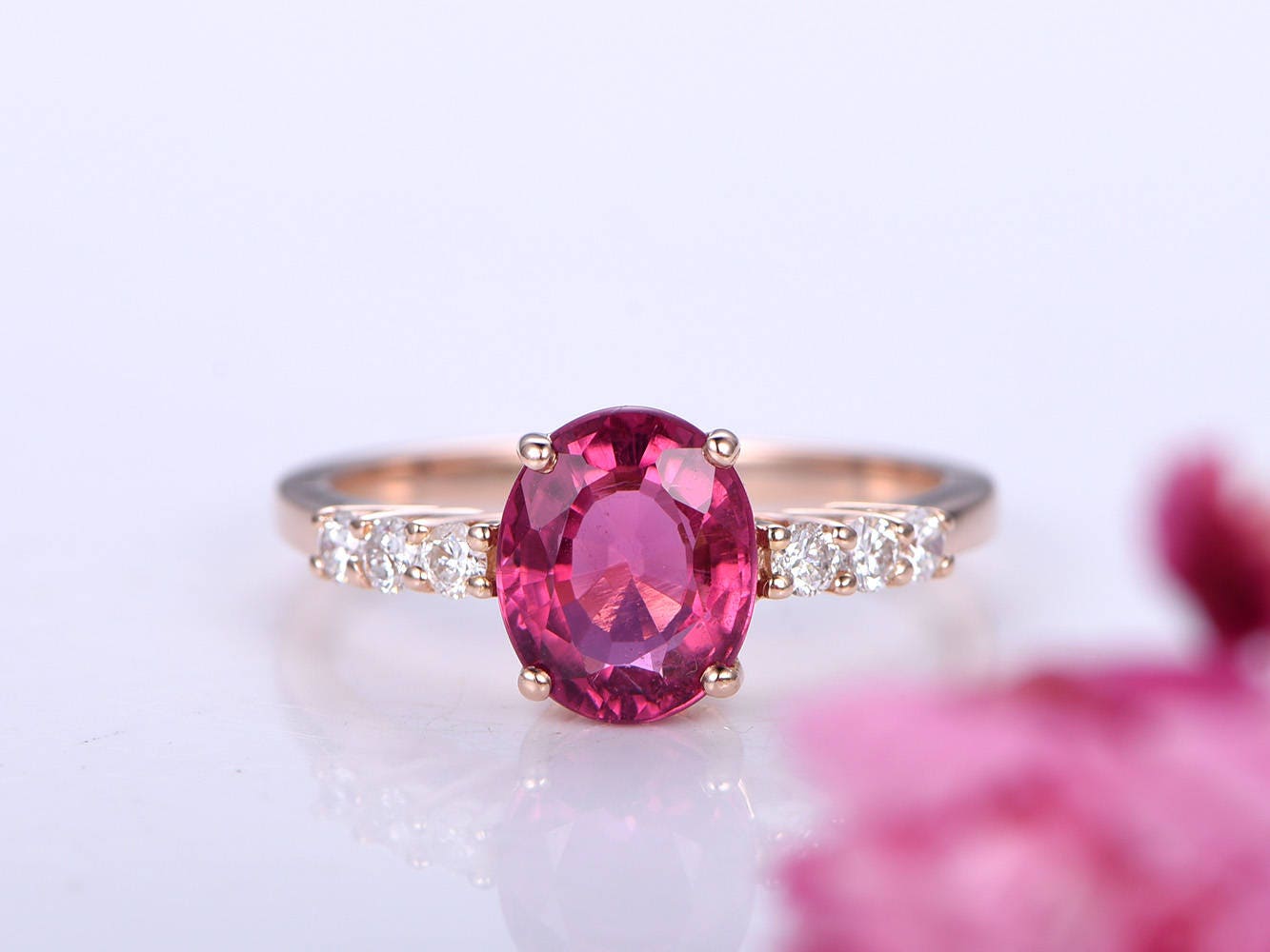 Tourmaline ring 2.13ct oval shape pink tourmaline ring full cut diamonds band bridal ring anniversary ring custom jewelry 14k rose gold