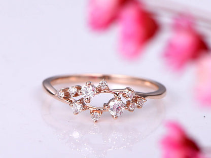 Diamond ring diamond engagement ring wedding band sakua design gemstone matching band solid 14k rose gold promise ring annivarsary ring