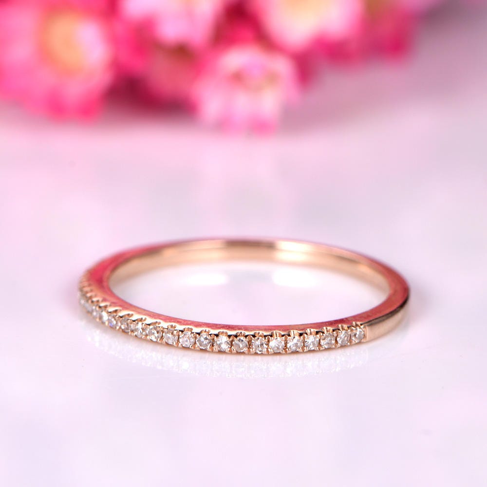 Diamond wedding band half eternity diamond matching band 14k rose gold stacking ring petite ring natural gemstone SI clarity H color