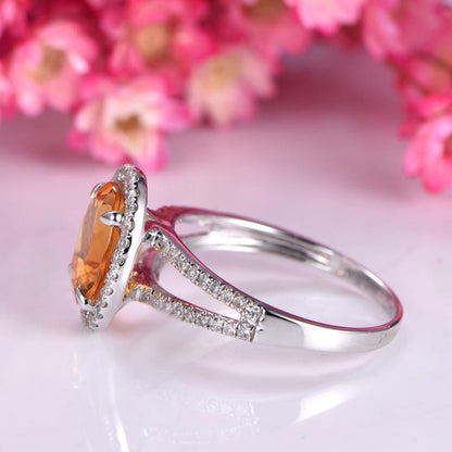 Citrine ring citrine jewelry 14k white gold engagement ring yellow gemstone split shank diamond wedding band stacking ring custom ring