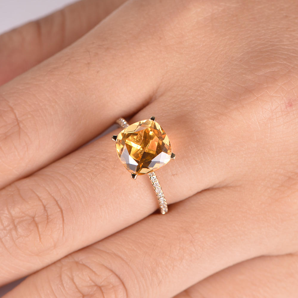 Citrine ring citrine jewelry 14k yellow gold engagement ring natural gemstone diamond band stacking ring anniversary ring custom jewelry